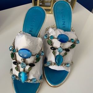 New Vicini high heel blue and silver sandal with stones. Made in Italy. Size 35